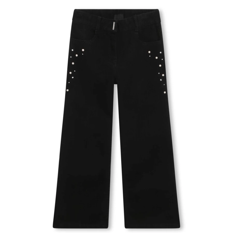 GIVENCHY Denim Black Wide-Leg Beaded Jeans for Girls