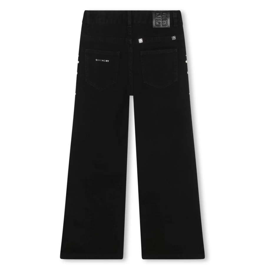 GIVENCHY Denim Black Wide-Leg Beaded Jeans for Girls