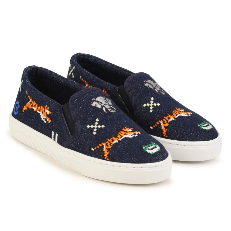 KENZO KIDS Girls Blue Elasticated Canvas Trainers - Comfortable Sneakers for Active Kids