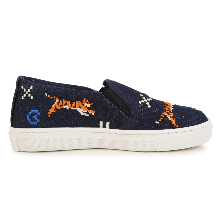 KENZO KIDS Girls Blue Elasticated Canvas Trainers - Comfortable Sneakers for Active Kids