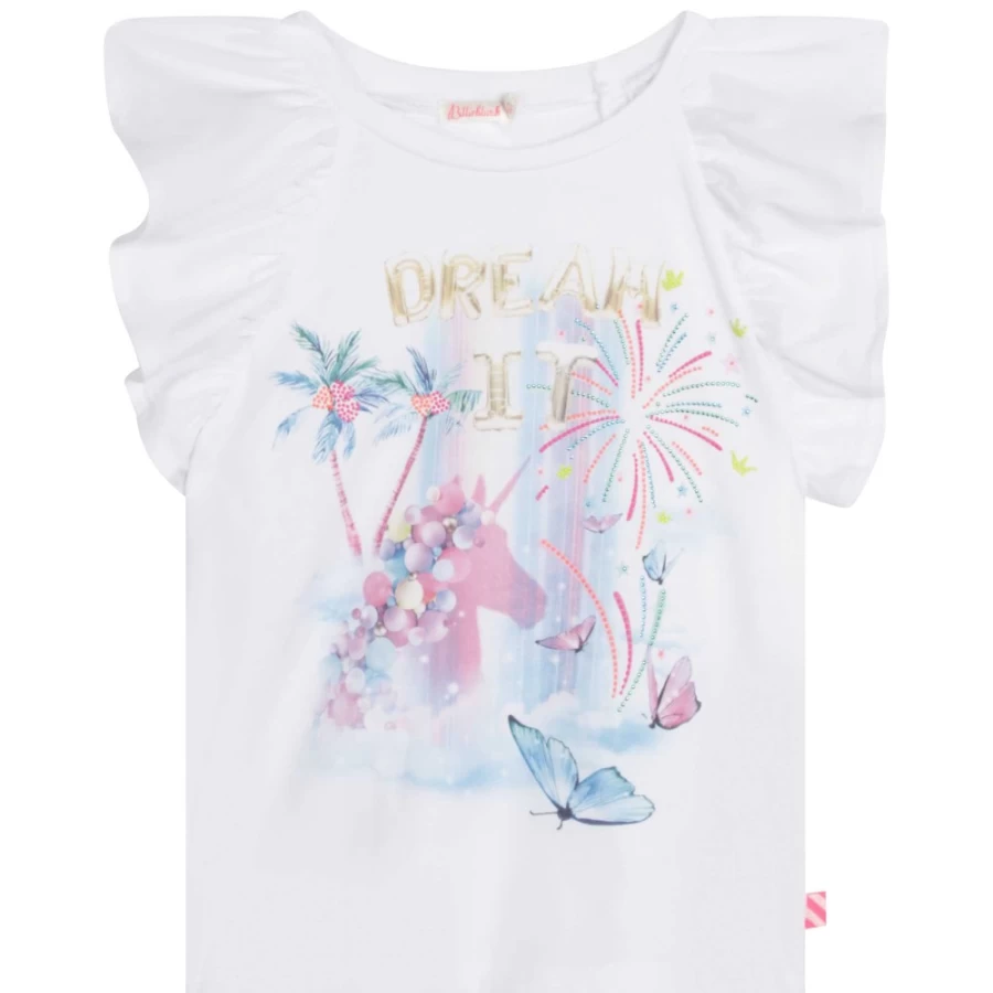 BILLIEBLUSH Girls' White Short-Sleeved T-Shirt - Cute & Comfortable Cotton Top for Kids