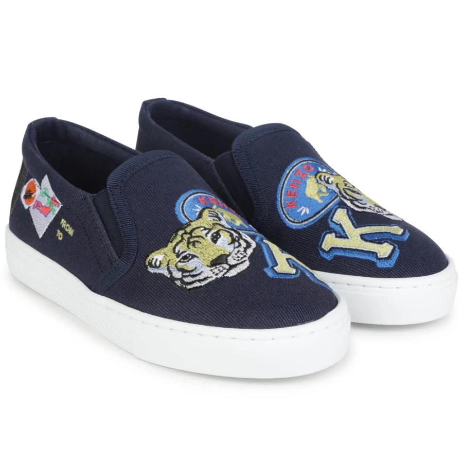 KENZO KIDS Navy Elasticated Canvas Trainers for Girls - Comfortable Sneakers