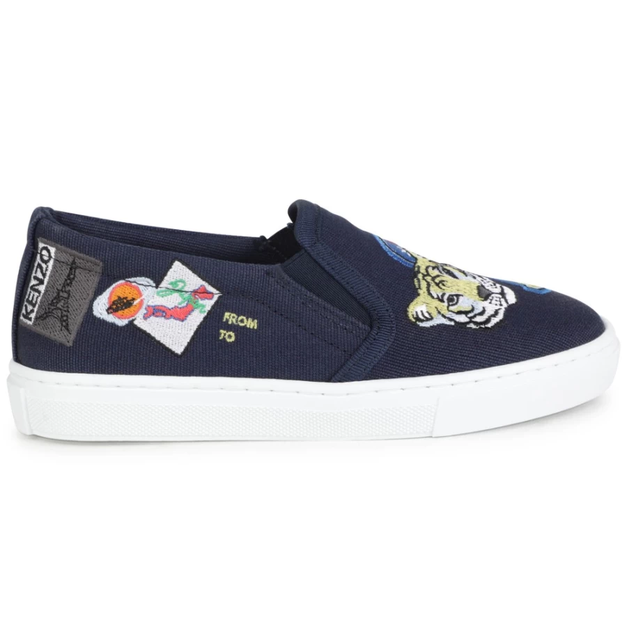 KENZO KIDS Navy Elasticated Canvas Trainers for Girls - Comfortable Sneakers