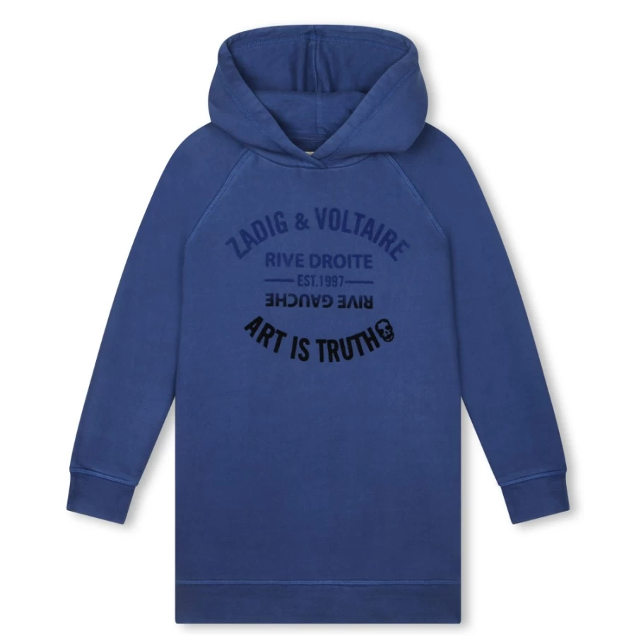 ZADIG & VOLTAIRE Blue Hooded Sweatshirt Dress for Girls - Cozy Casual Pullover