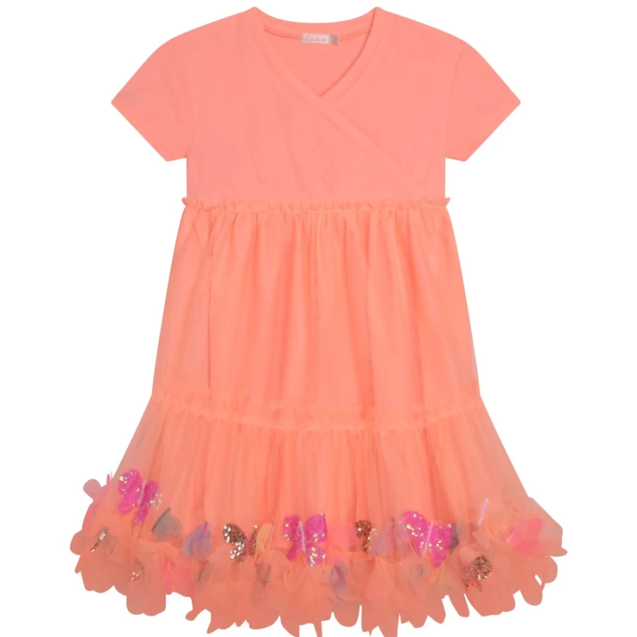 BILLIEBLUSH Girls' Apricot Bi-Material Sequin Dress for Kids