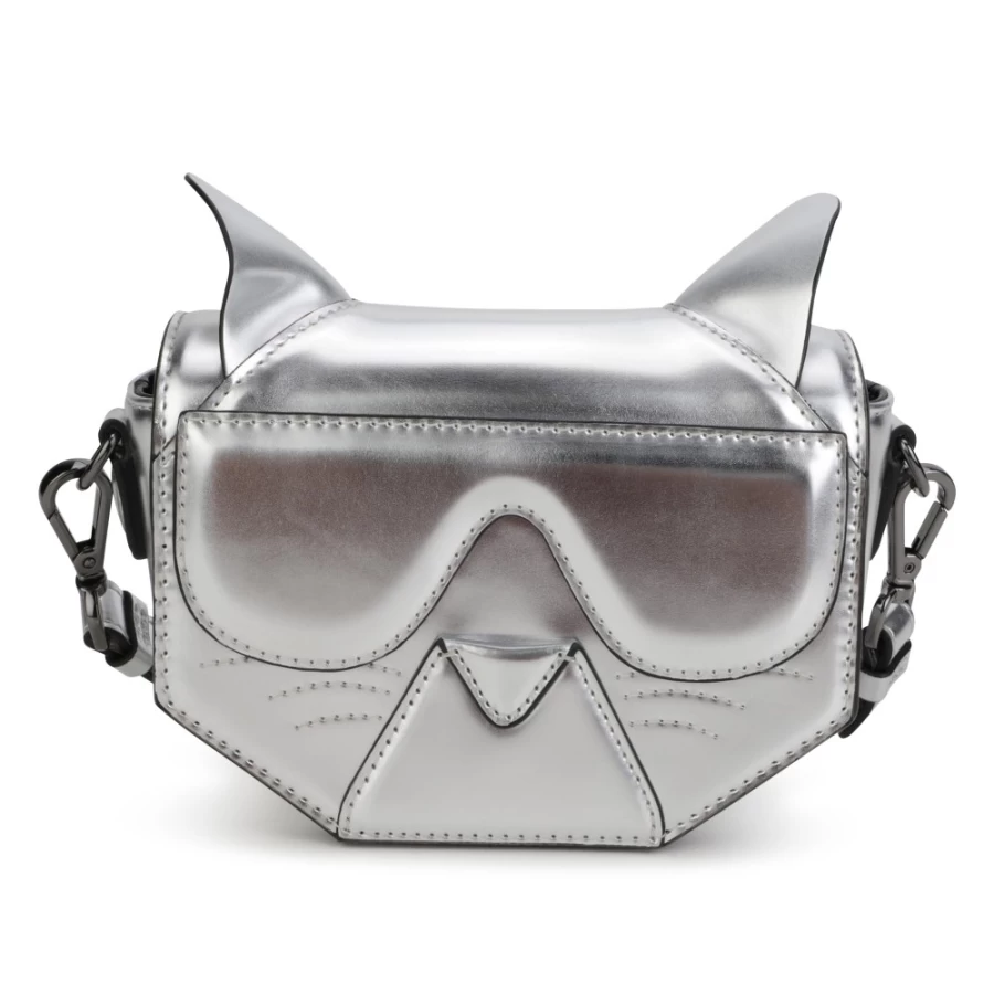 KARL LAGERFELD KIDS Light Grey Shiny Cat Shoulder Bag for Girls
