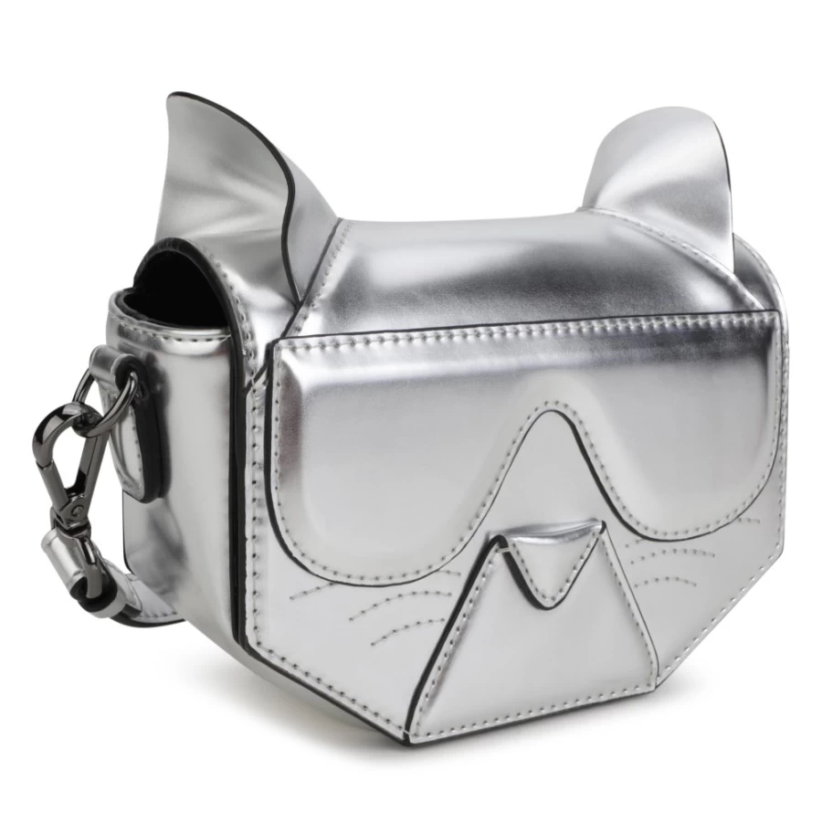 KARL LAGERFELD KIDS Light Grey Shiny Cat Shoulder Bag for Girls