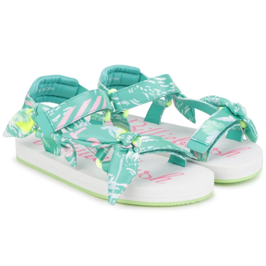 BILLIEBLUSH Green Printed Hook-And-Loop Sandals for Girls