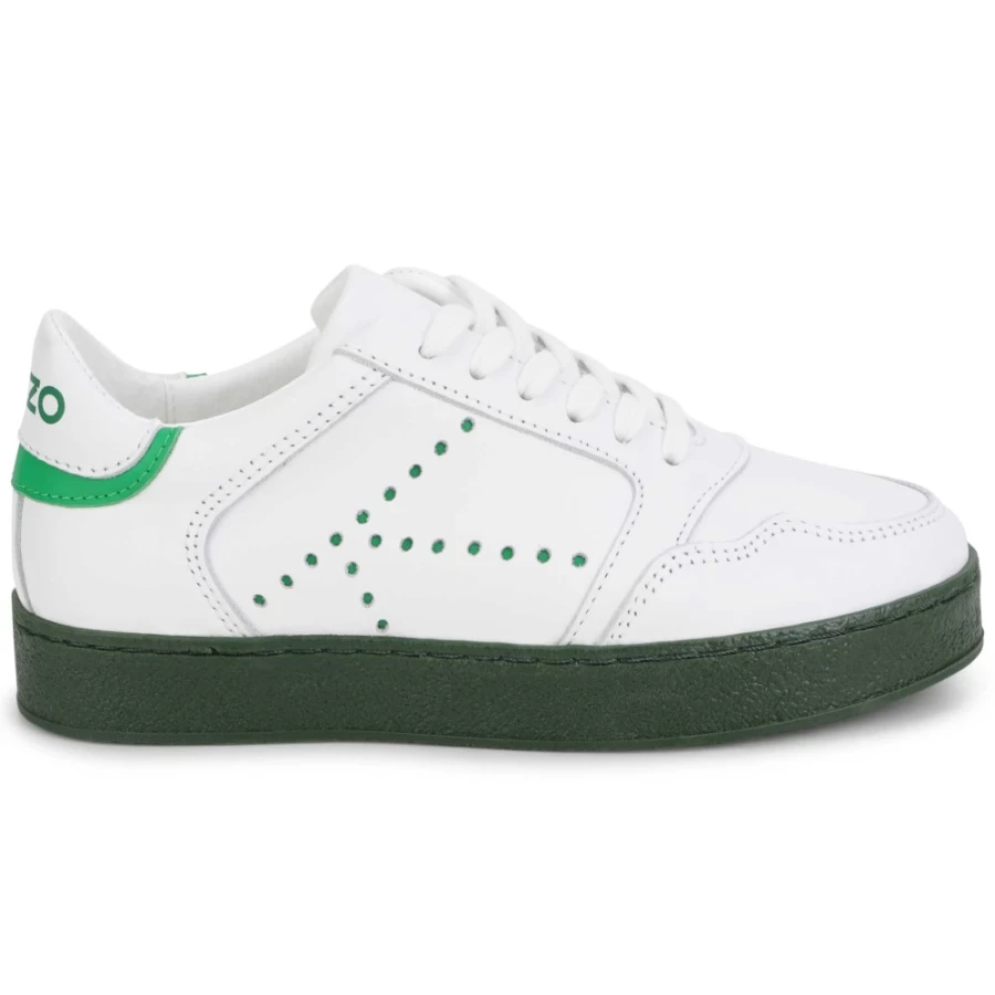 KENZO KIDS White Lace-Up Leather Trainers for Girls - Stylish Comfort Shoes