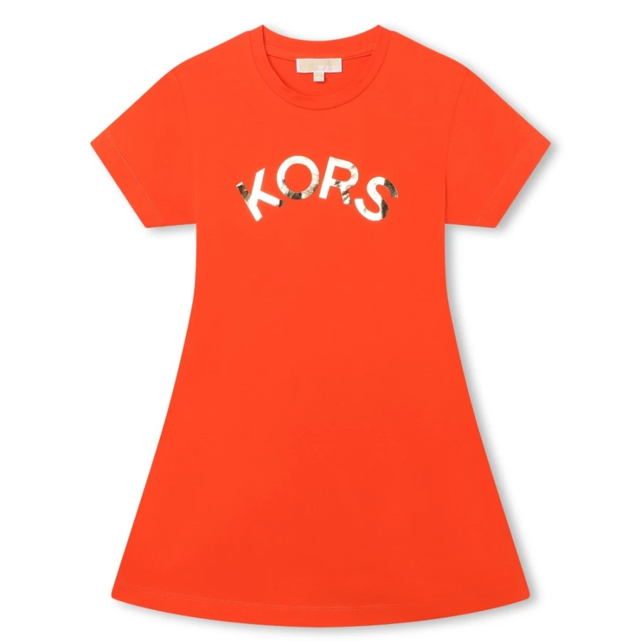 MICHAEL KORS Girls Peach Flared Logo Dress - Flowy Casual Summer Outfit