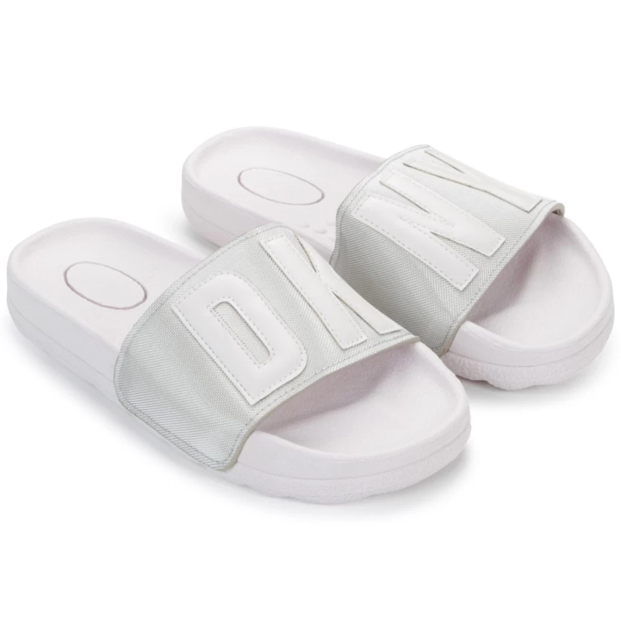DKNY Light Grey Mesh Slide Sandals for Girls - Breathable Comfortable Summer Footwear