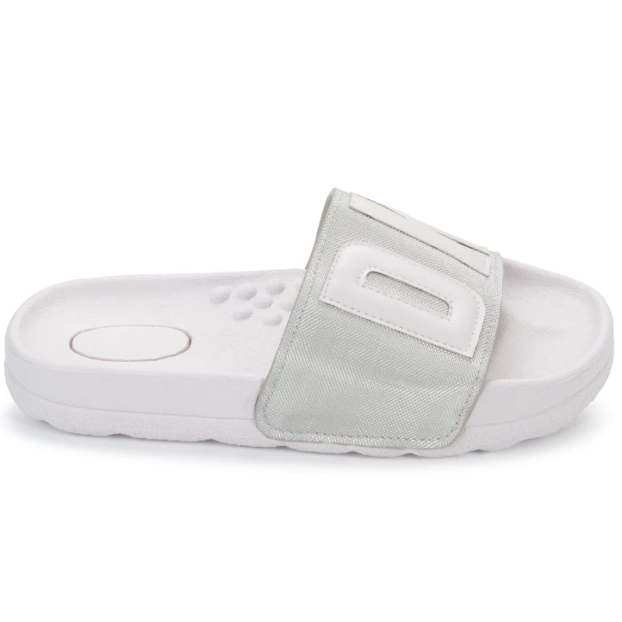 DKNY Light Grey Mesh Slide Sandals for Girls - Breathable Comfortable Summer Footwear