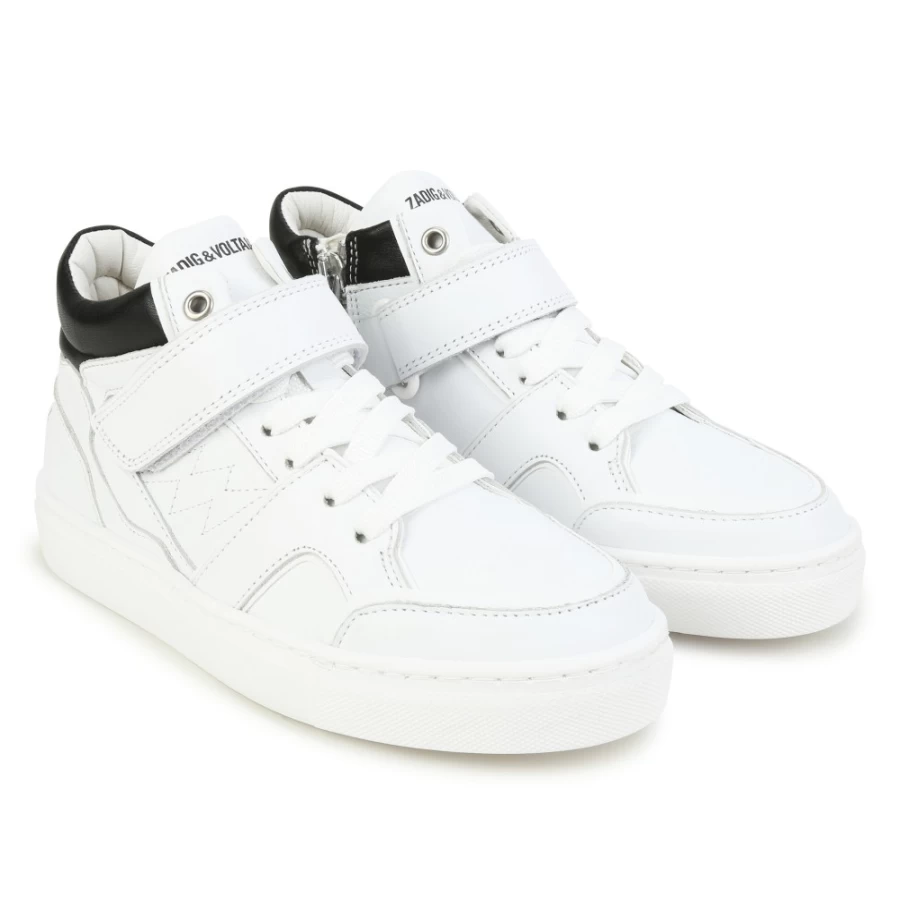 ZADIG & VOLTAIRE Girls' White Leather Hook-And-Loop Sneakers