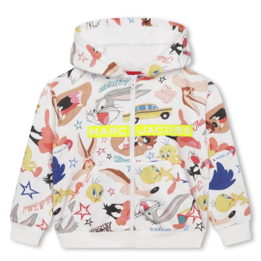 MARC JACOBS Girls White Zip-Up Printed Sweatshirt for Kids
