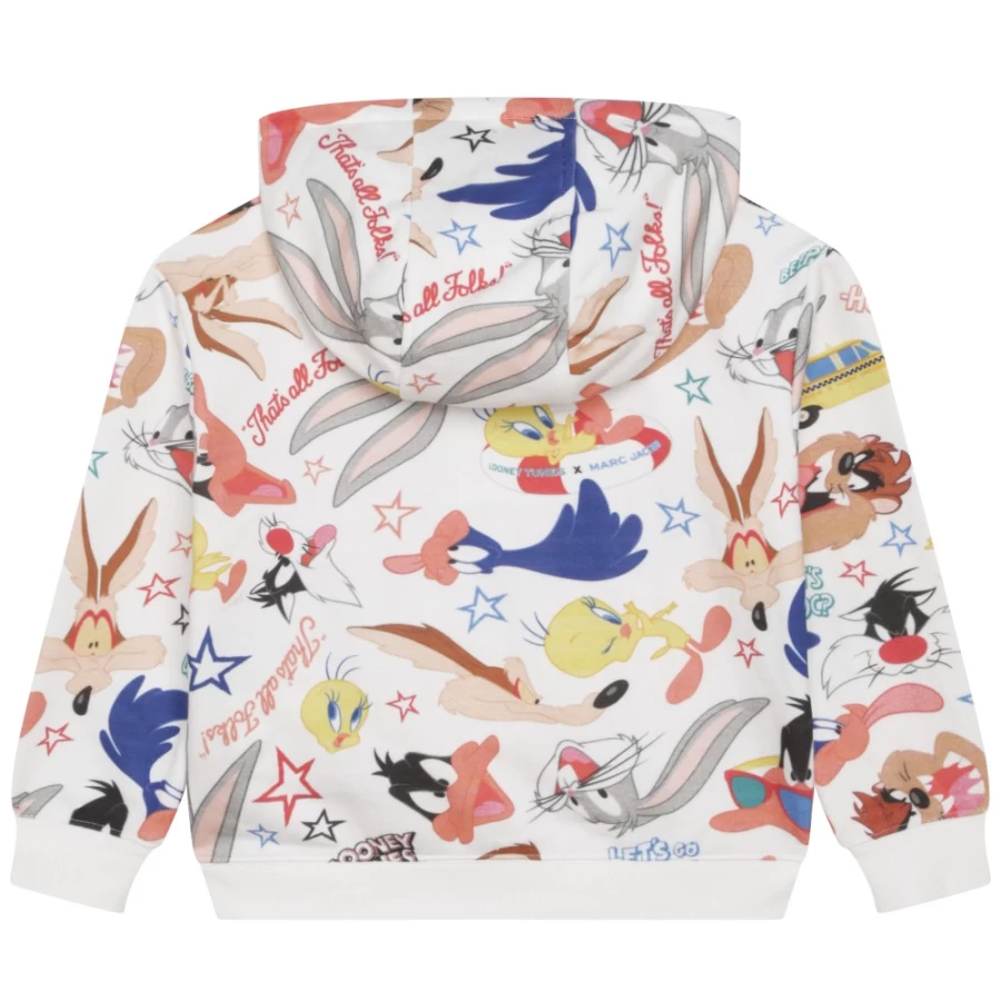 MARC JACOBS Girls White Zip-Up Printed Sweatshirt for Kids