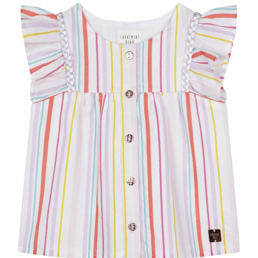 CARREMENT BEAU Girls Multicoloured Striped Cotton Blouse