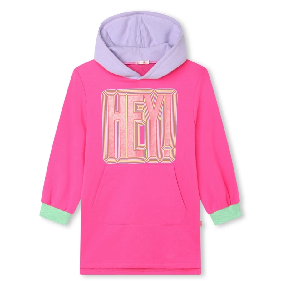 BILLIEBLUSH Pink Hooded Fleece Dress for Girls - Cozy Winter Wear