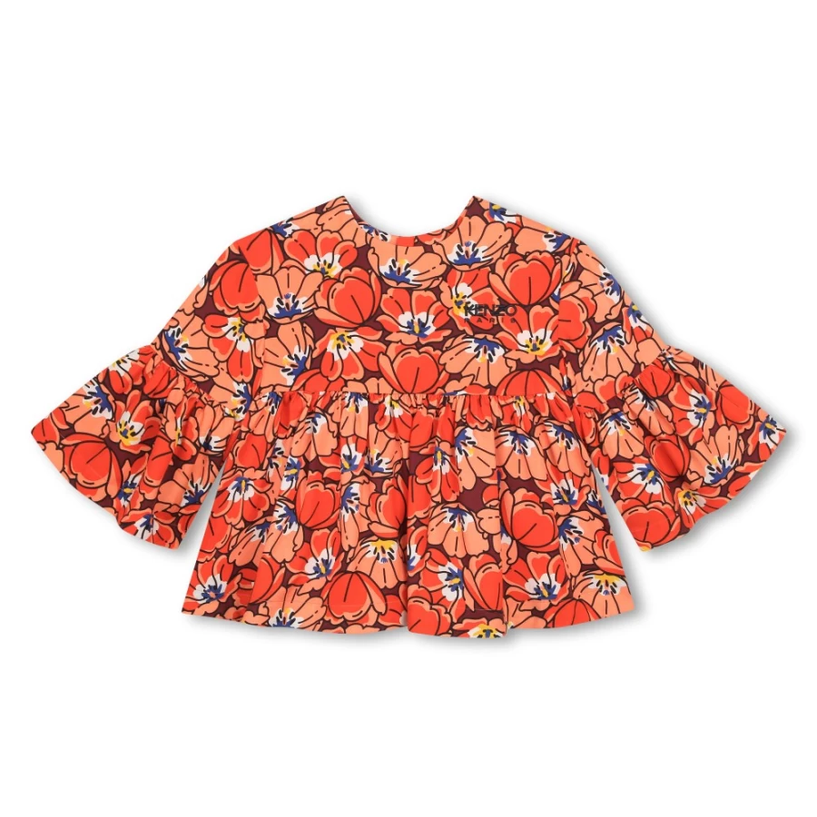 KENZO KIDS Girls' Peach Frilled Blouse with Patterned Detail