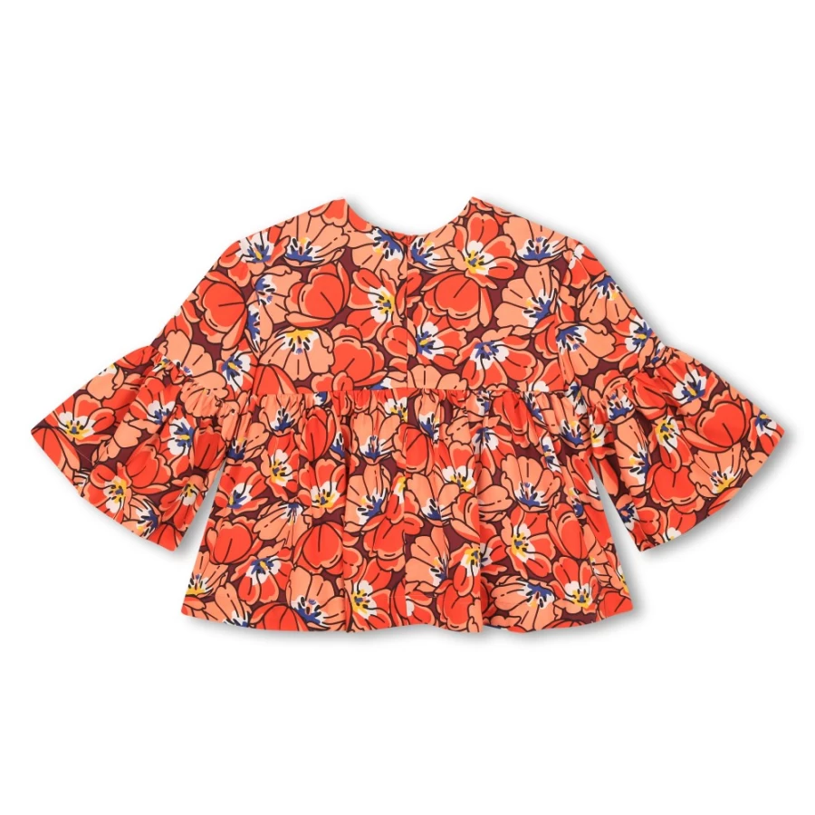 KENZO KIDS Girls' Peach Frilled Blouse with Patterned Detail