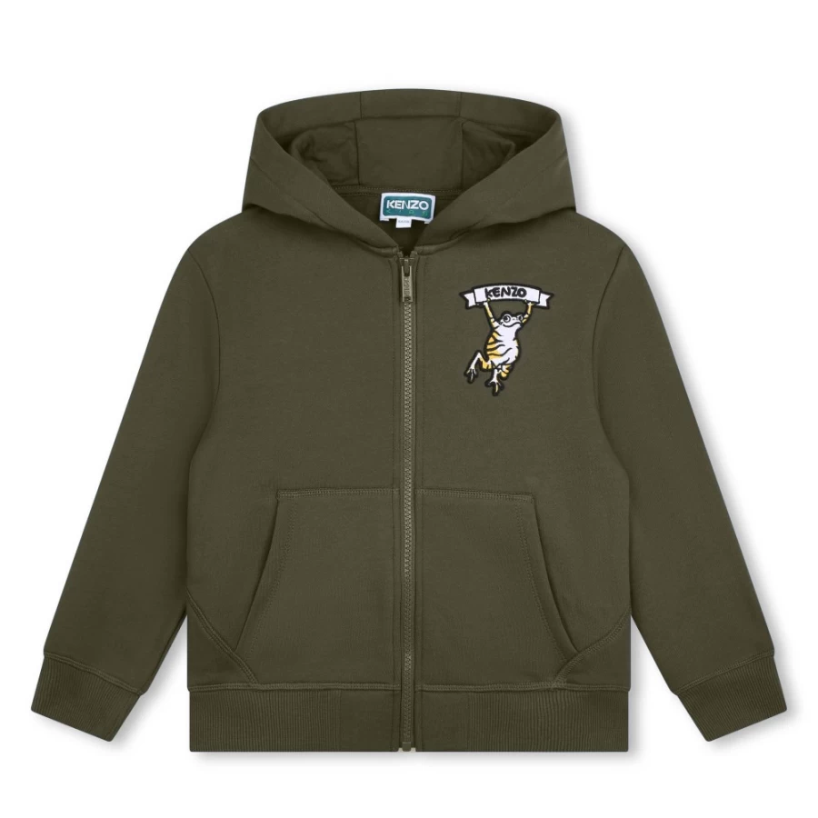 KENZO KIDS Girls' Khaki Hooded Jogging Cardigan Sweatshirt