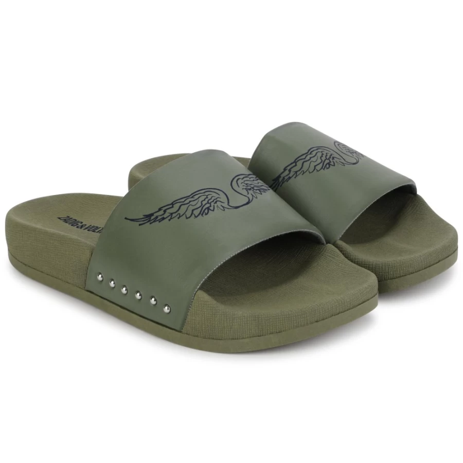 ZADIG & VOLTAIRE Girls' Khaki Flip-Flops with Printed Wings Design