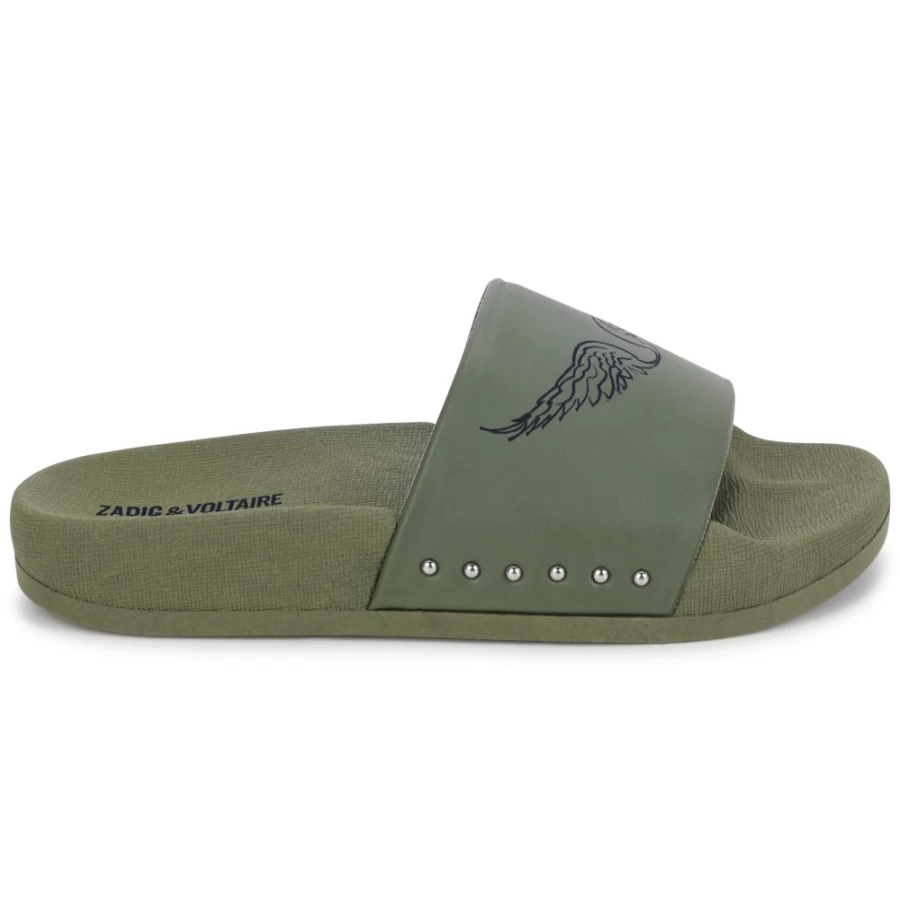 ZADIG & VOLTAIRE Girls' Khaki Flip-Flops with Printed Wings Design