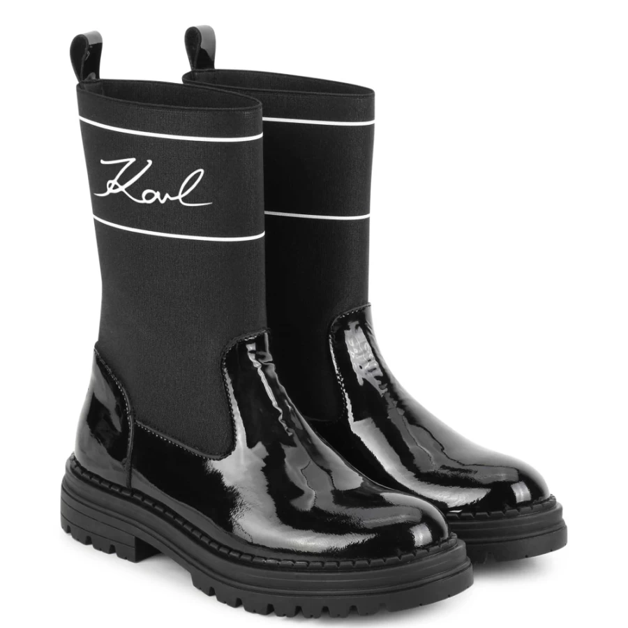 KARL LAGERFELD KIDS Black Tall Elasticated Boots for Girls - Stylish & Comfortable Knee-High Boots