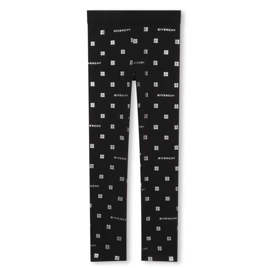 GIVENCHY Black Printed Metallic Leggings for Girls - Stylish High-Shine Fashion Leggings