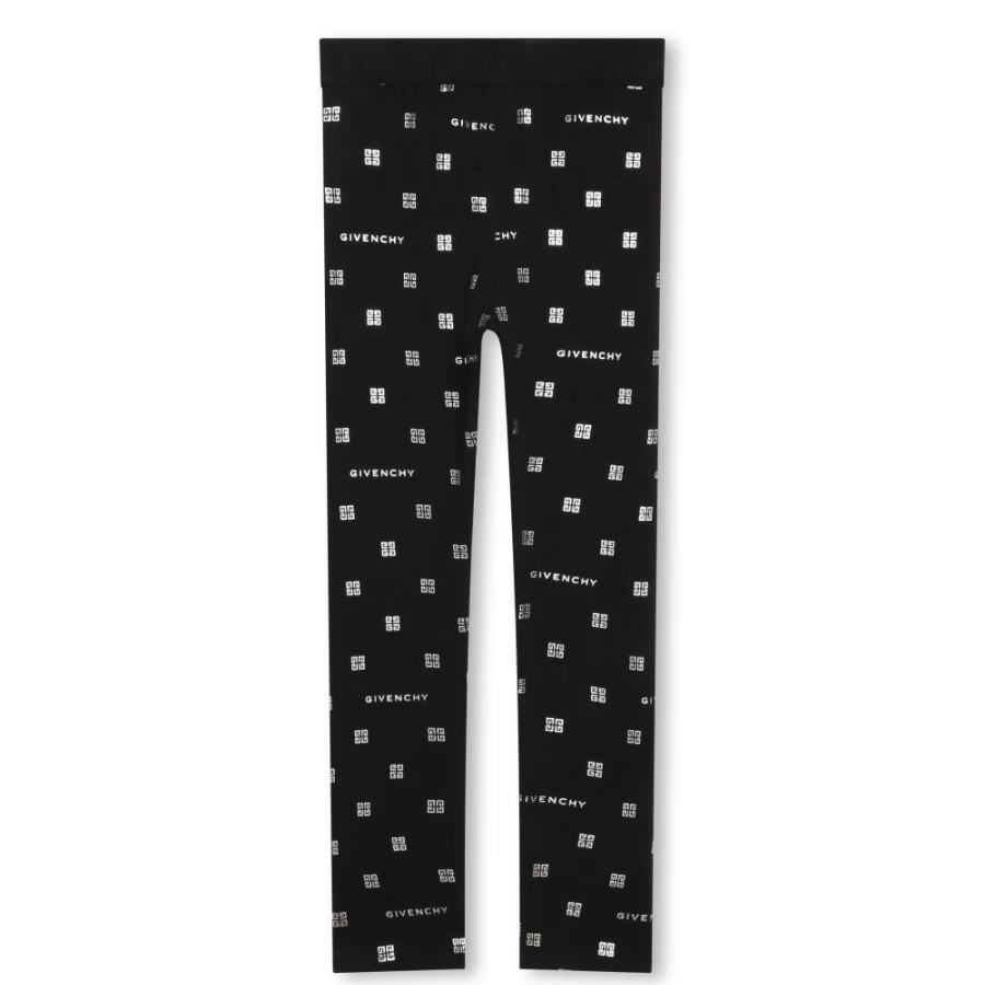 GIVENCHY Black Printed Metallic Leggings for Girls - Stylish High-Shine Fashion Leggings