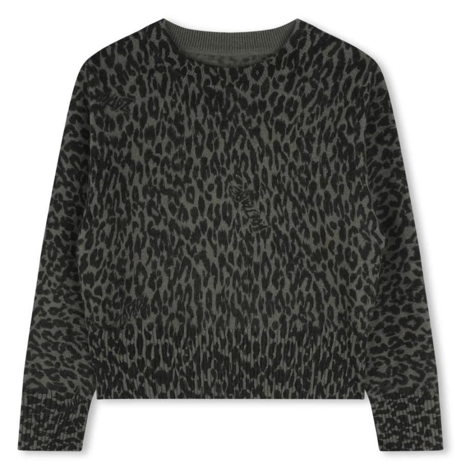 ZADIG & VOLTAIRE Khaki Leopard Jacquard Jumper for Girls