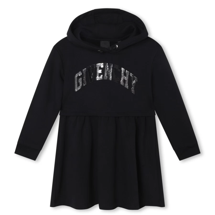 GIVENCHY Black Hooded Sequin Dress for Girls - Sparkling Evening Gown