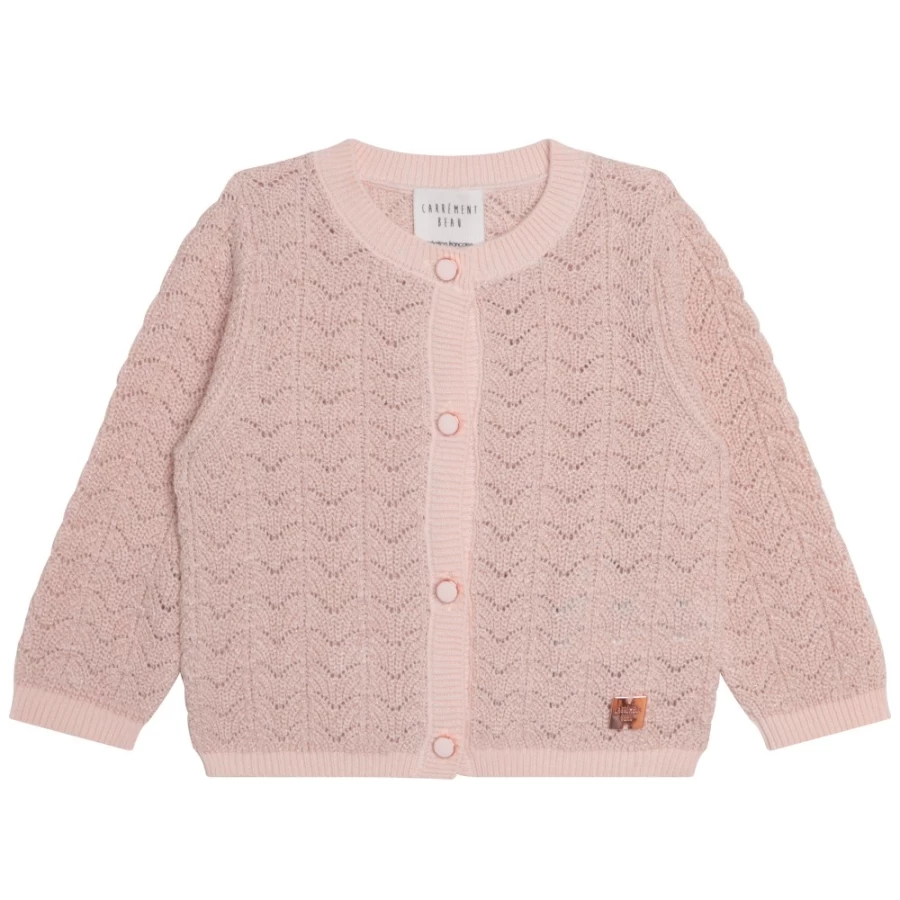 CARREMENT BEAU Girls' Apricot Metallic Knit Cardigan – Stylish & Comfortable