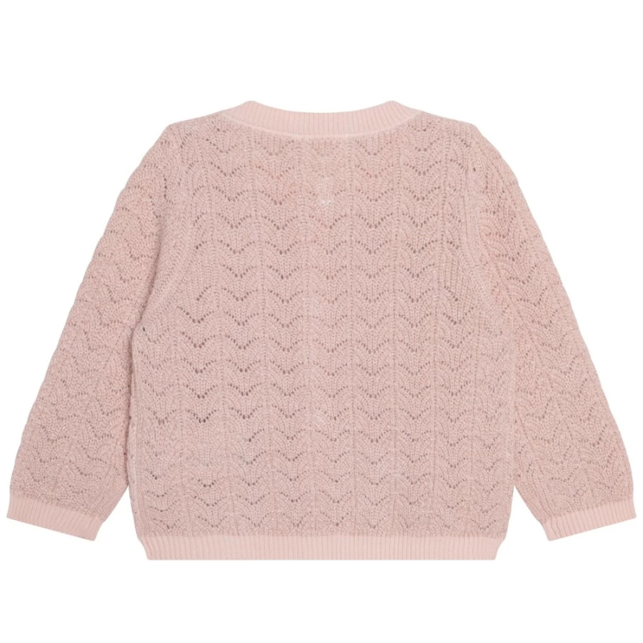 CARREMENT BEAU Girls' Apricot Metallic Knit Cardigan – Stylish & Comfortable