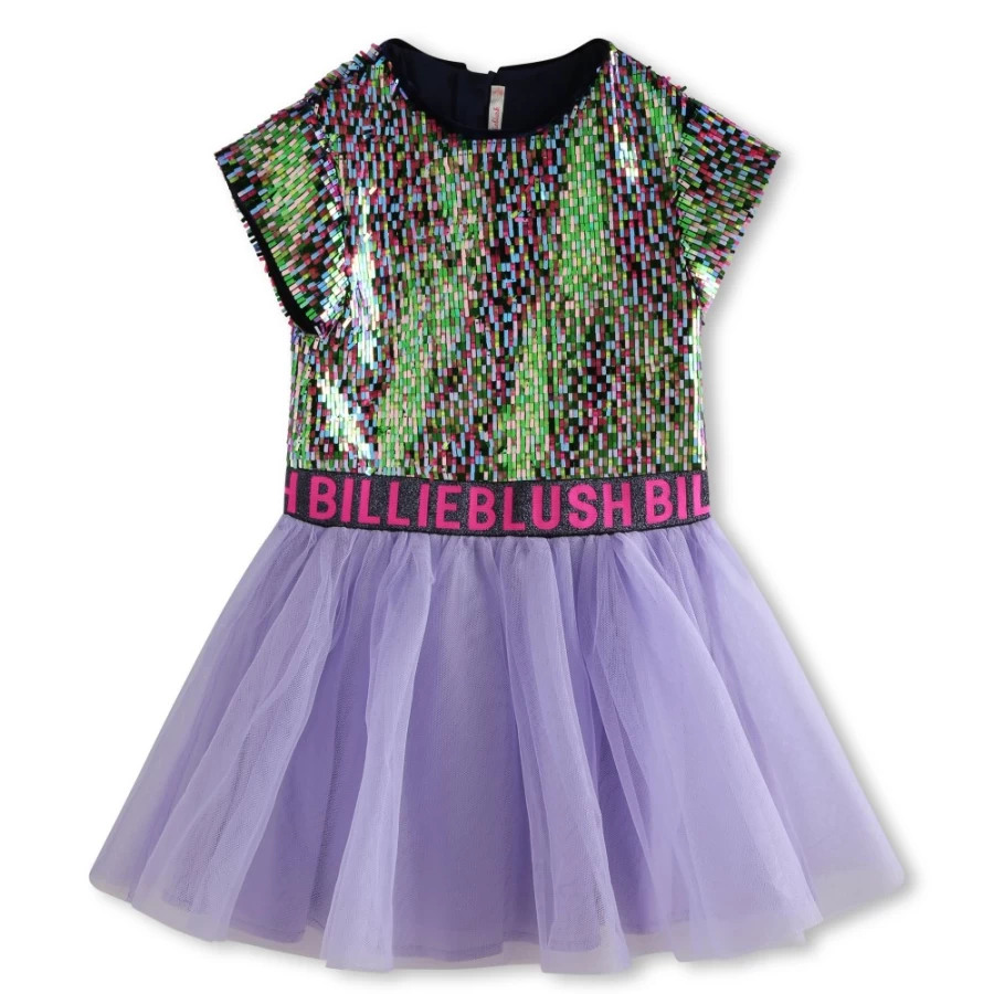 BILLIEBLUSH Bi-Material Sequin Dress for Girls - Multicoloured Sparkle Party Outfit