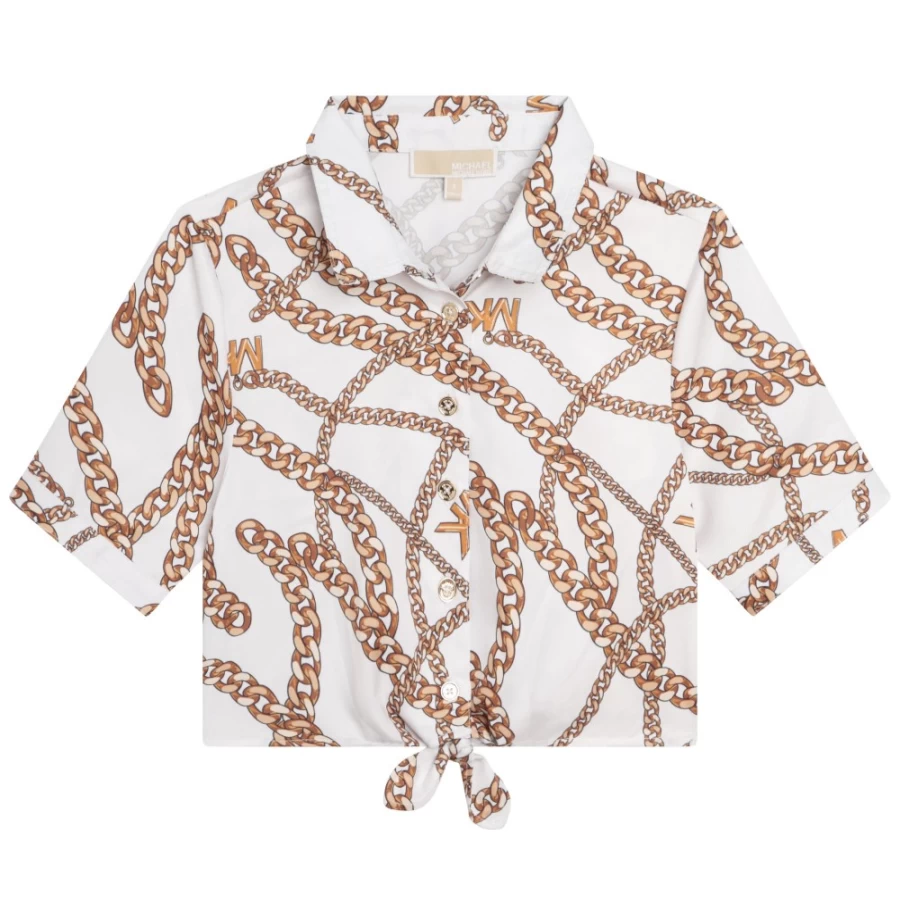 MICHAEL KORS Girls' Printed Knotted Shirt in White & Yellow