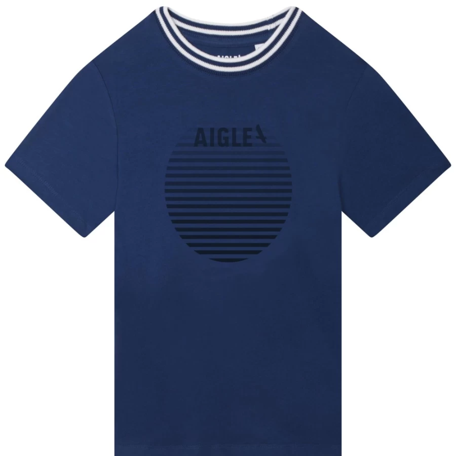 AIGLE Girls' Blue Striped Printed T-Shirt