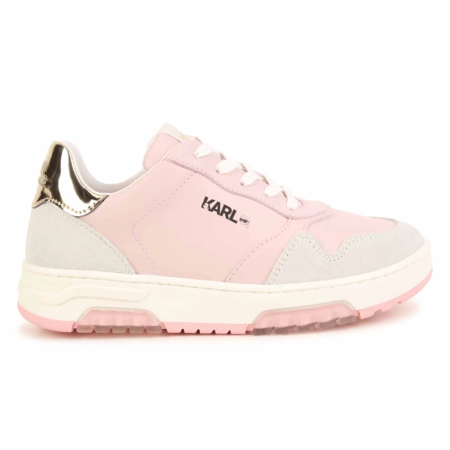 KARL LAGERFELD KIDS Pink Lace-Up Leather Trainers for Girls - Stylish Comfort Shoes