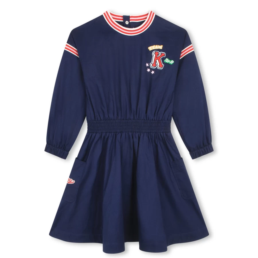 KENZO KIDS Navy Cotton Dress for Girls with Pockets