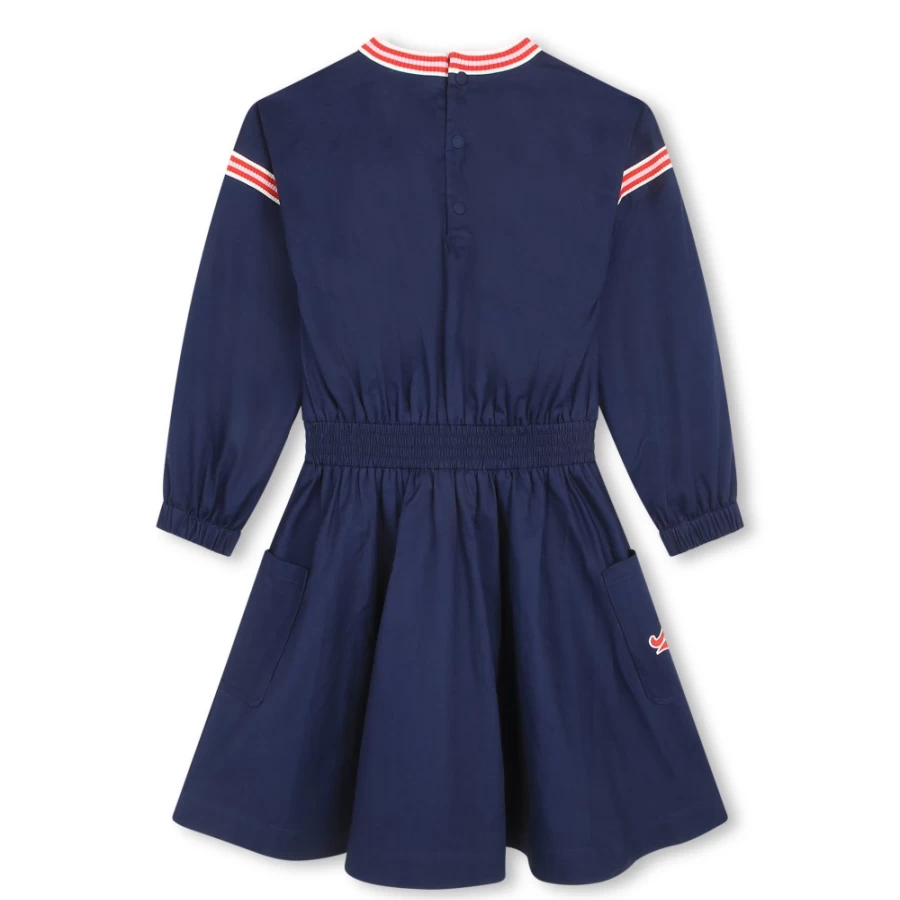 KENZO KIDS Navy Cotton Dress for Girls with Pockets