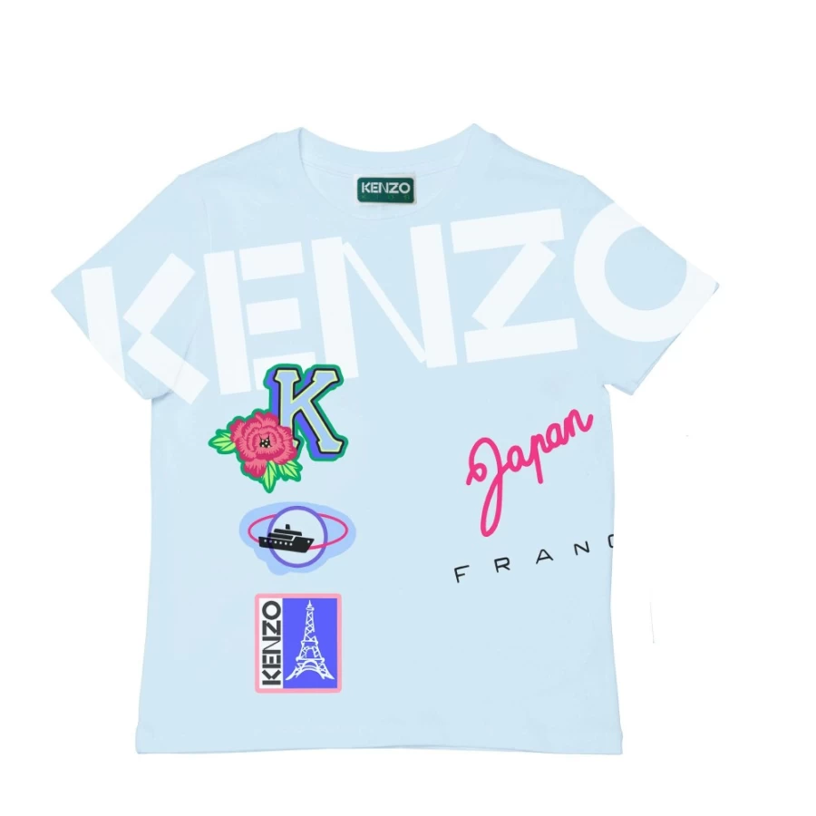 KENZO KIDS Girls Pale Blue Short Sleeve Tee-Shirt | Casual Cotton Top for Girls