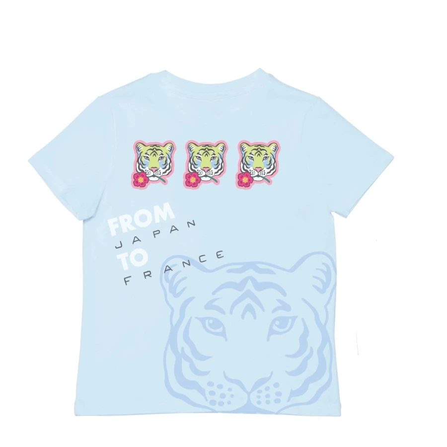 KENZO KIDS Girls Pale Blue Short Sleeve Tee-Shirt | Casual Cotton Top for Girls