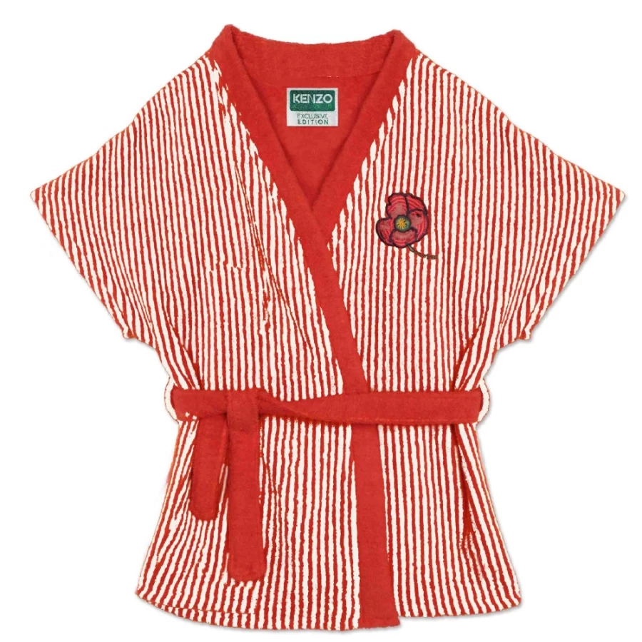 KENZO KIDS Girls Cream Bath Cloak - Soft Hooded Bathrobe for Kids