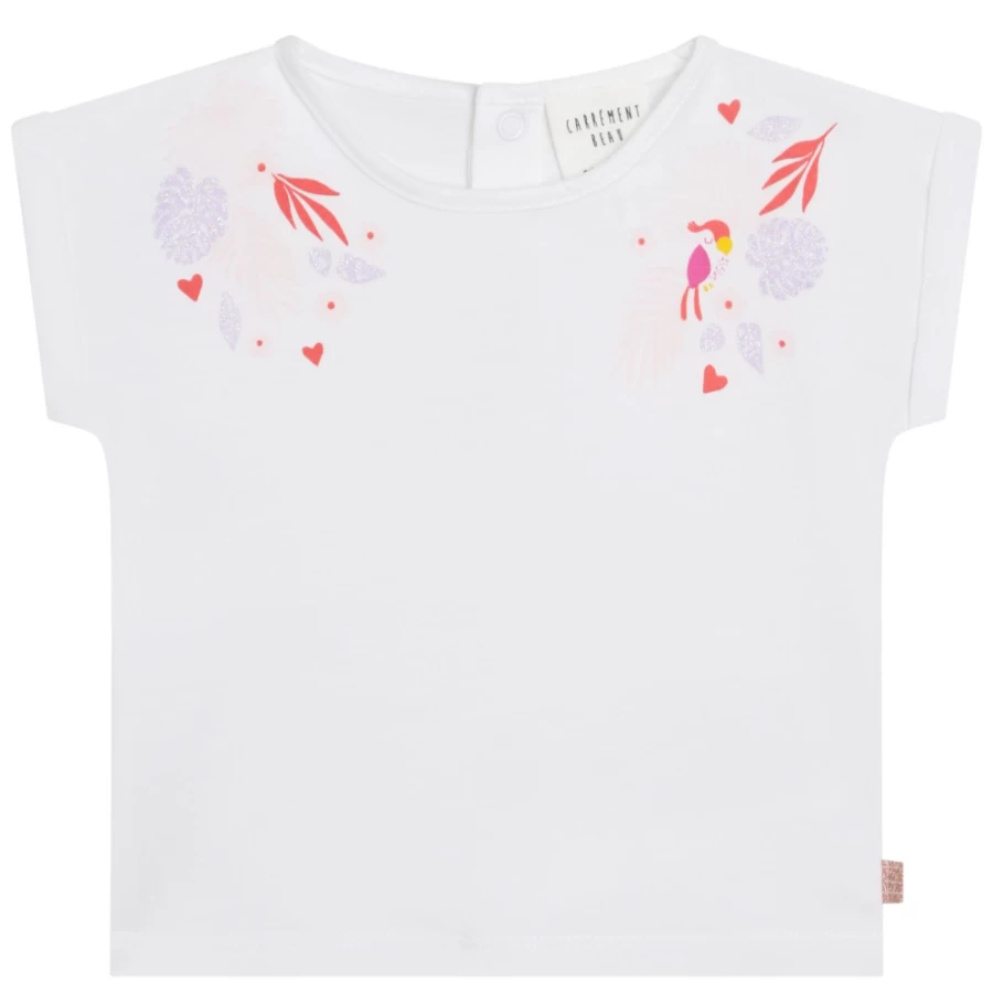 CARREMENT BEAU Girls' White T-Shirt With Stylish Shoulder Print