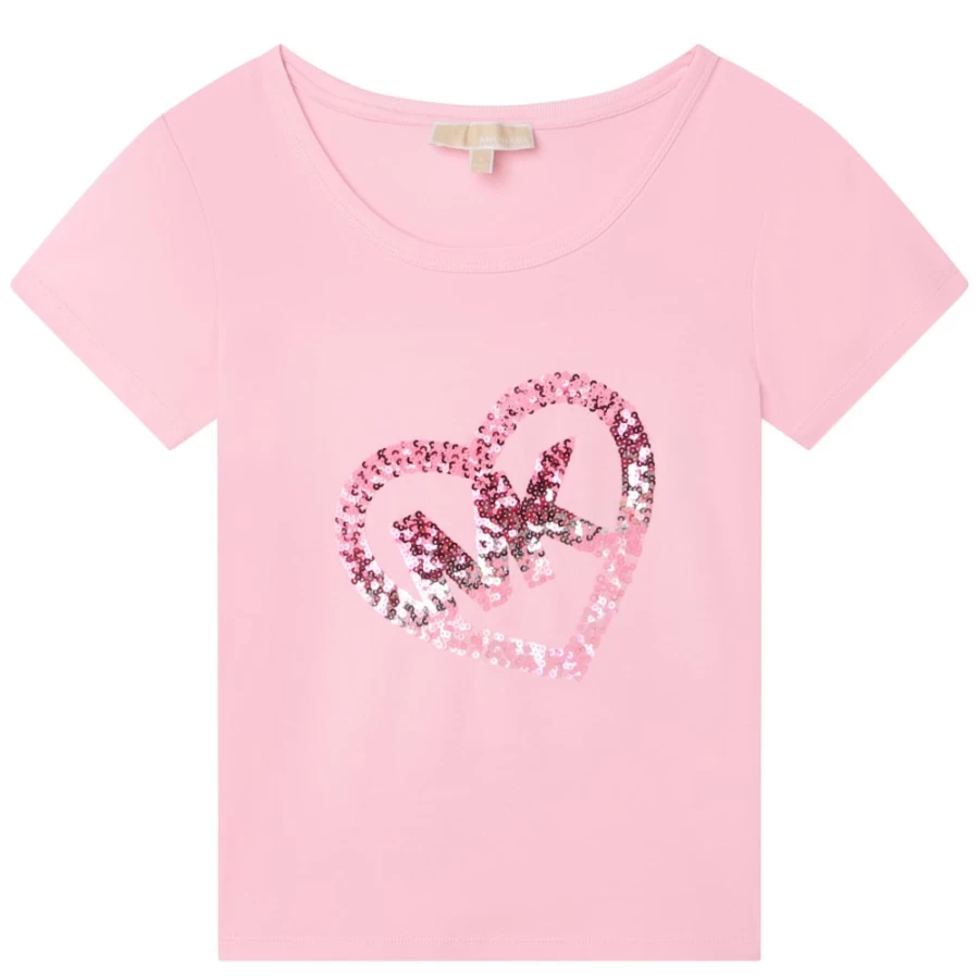 MICHAEL KORS Girls Pink Washed Sequin T-Shirt | Sparkly Multicolored Top for Kids