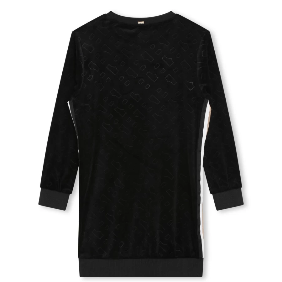 BOSS Girls' Black Velvet Long-Sleeved Dress