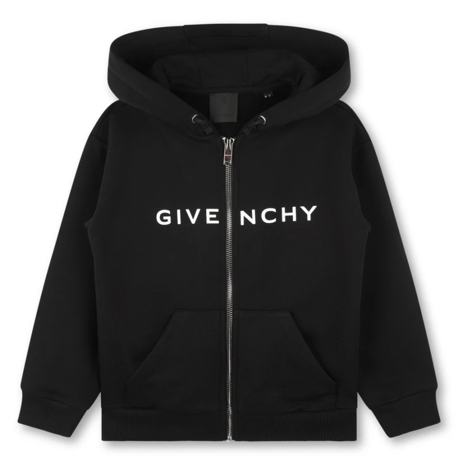 GIVENCHY Black Hooded Zip-Up Cardigan for Girls