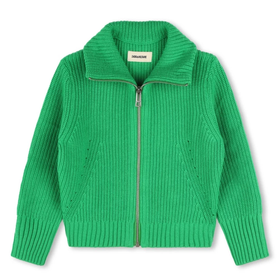 ZADIG & VOLTAIRE Girls' Lime Knitted Zip-Up Cardigan Sweater