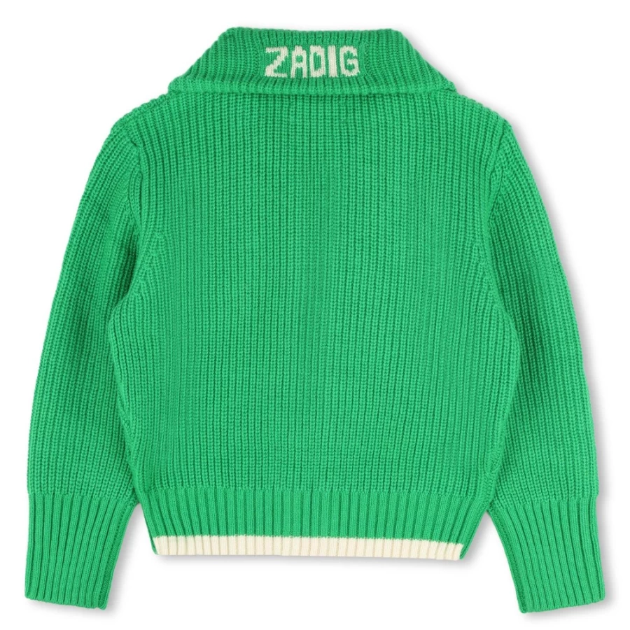 ZADIG & VOLTAIRE Girls' Lime Knitted Zip-Up Cardigan Sweater