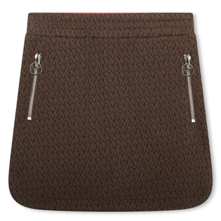 MICHAEL KORS Girls Chocolate Brown Printed Skirt with Zip Pocket