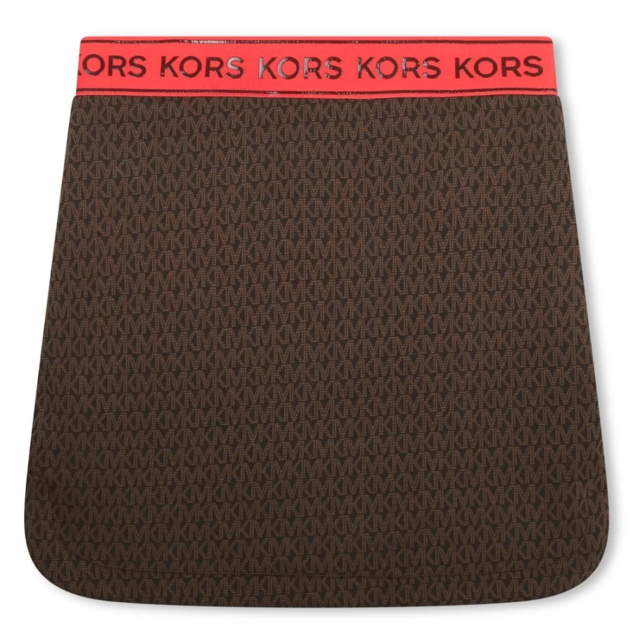 MICHAEL KORS Girls Chocolate Brown Printed Skirt with Zip Pocket